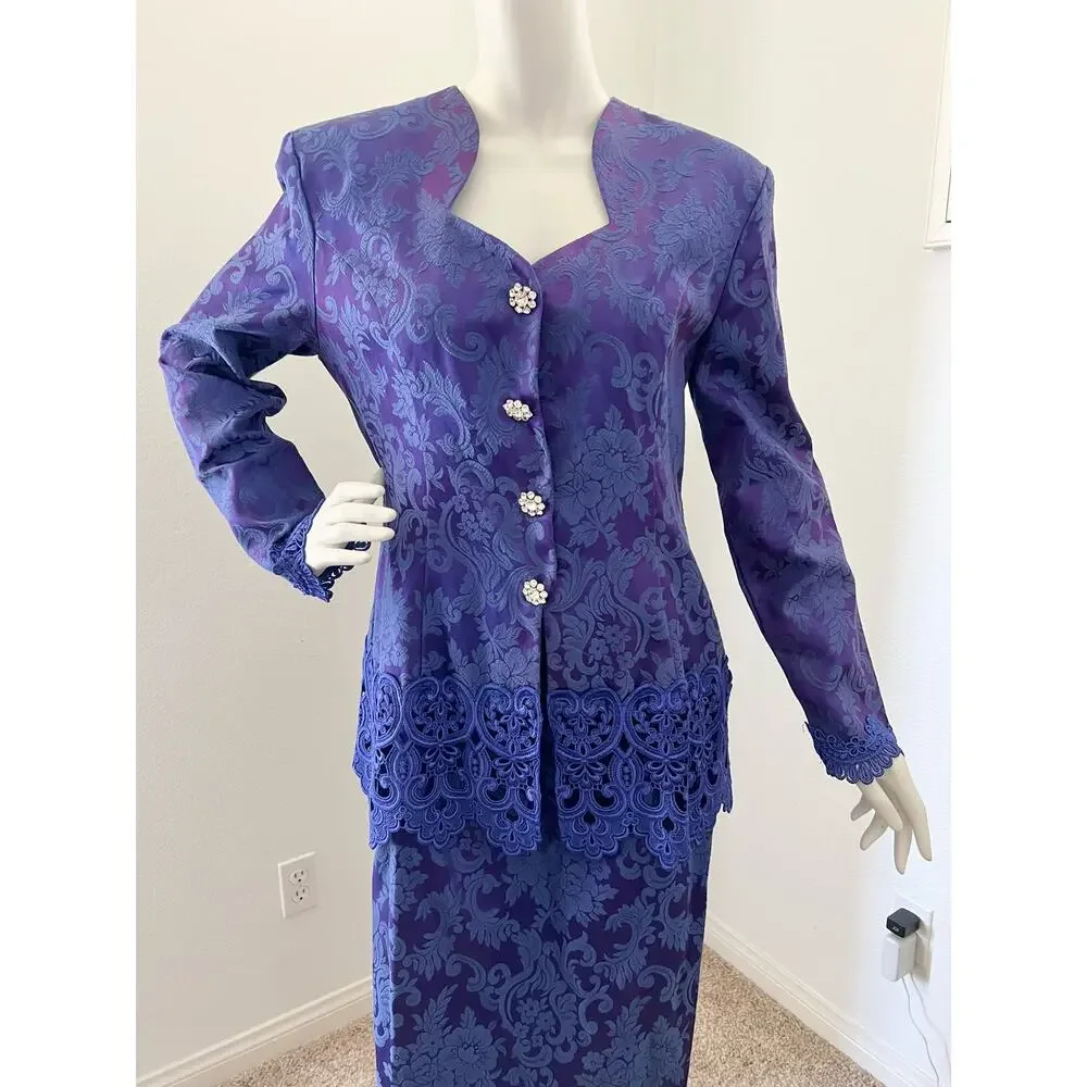 vintage 80s / 90s Scott McClintok 2pc Suit Seet  / brocade jacket skirt set